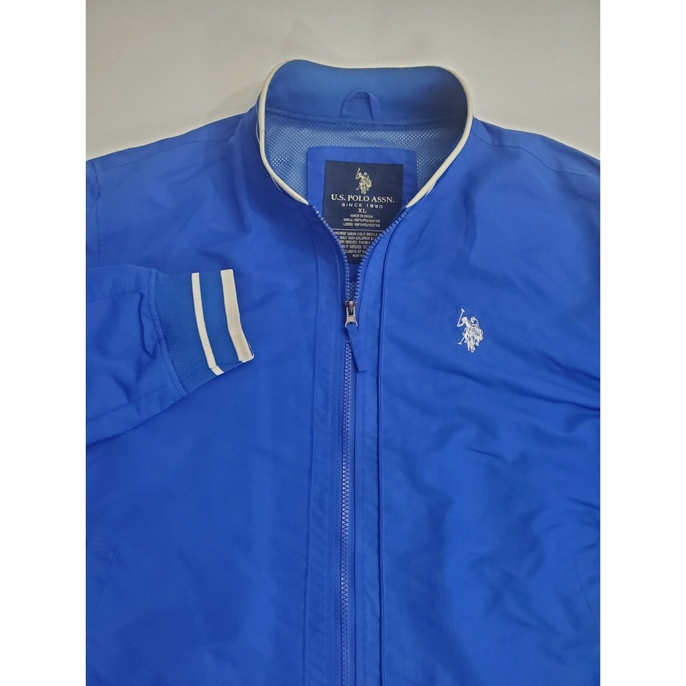 U.S. Polo Assn. Long Sleeve Full Zip Up Polyester Jacket, Blue, XL